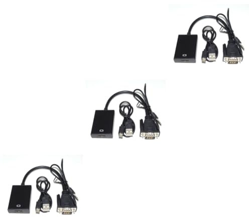 UKCOCO 3pezzi Adattatore Vga Con Cavo Audio Rame Ossigenato Per Pc Laptop e Tv Nero Trasmissione Video e Audio Alta Definizione Facile Da Trasportare Necessità Di Driver