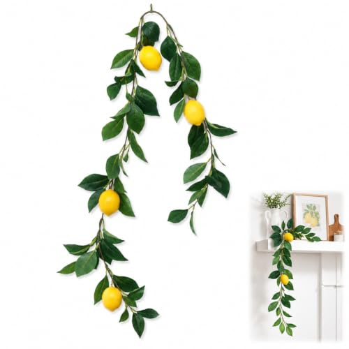 Zerodeko 100cm Artificial Lemon Garland Fake Fruit Vine Green Hanging Leaves Mediterranean Garland Nordic Home Decor Kitchen Wedding Door Wall Trailing Rattan