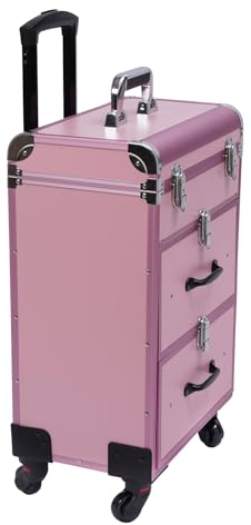 Kosmetikkoffer Trolley ManiküRe Tisch Kosmetikkoffer Professioneller Make-Up Koffer Mit Drehbaren Universalrollen Makeup Koffer Friseurwagen Auf Partys Und Bei Anderen Gelegenheiten (Rosa)