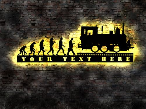 Dampflok Evolution Lok Eisenbahn Schild Schaffner Bahnhof Modelleisenbahn Leuchtschild LED Deko Auto Autoaufkleber retro Dampflock