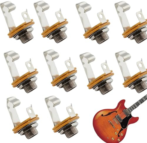 Buchse Gitarreneingangsbuchse,Gitarre Stereo Buchse,10pcs 6.35mm Gitarre Buchse Sockel,Gitarre Mono Klinkenbuchse,Stratocaster Verbinder,Mono Panel Mount für E-Gitarren Bass