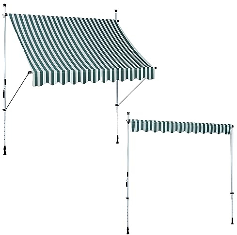 Canopée Store Banne Manuel Rétractable avec Manivelle, Auvent de Terrasse sans perçage, Protection Solaire Réglable pour Balcon, Terrasse, Jardin (Blanc et Vert, 2.5m x 1.2m)