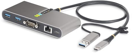 StarTech 2-Port USB-C Hub 5Gbps mit GbE und RS232 (5G2A1SGBB-USB-C-HUB) | 2x USB-A, RS-232 seriell FTDI, 100W Power Delivery Pass-Through, 60cm, RJ45
