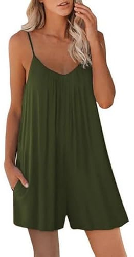 Haibang Combinaison Femme Été sans Manches Casual Combishort Femme Bretelles Spaghetti Réglables Salopette Short Chic et Élégant Jumpsuit Loose Playsuit avec Poches Décontracté Plage Rompers
