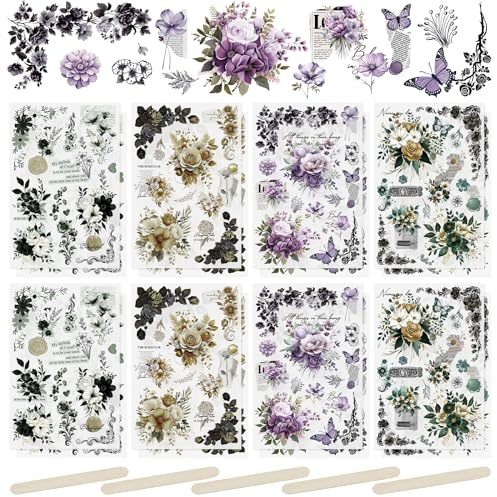 WANDIC 16 Sheets Rub On Transfer Sticker, Retro Flower Stickers for DIY Scrapbooking Photo Albums Furniture,5.9 * 3.9in