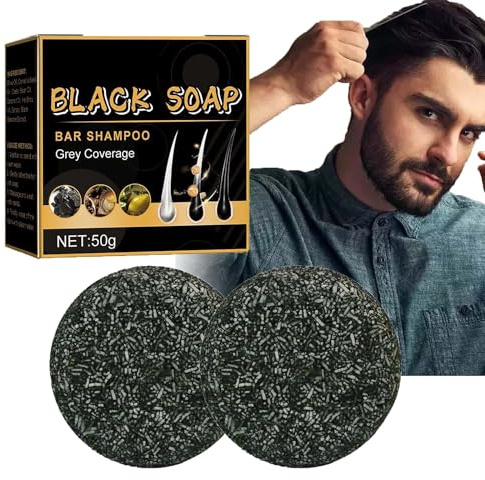 Anti Gray Bar, Grau Glanz Seife, 2024 Neu Spartan Grey Hair Reverse Bar, Grau Glanz Haar Revitalisierungsbar, Charcoal Shampoo Bar, Schwarze Seife für Reinigt das Haar Gründlich (2PC)
