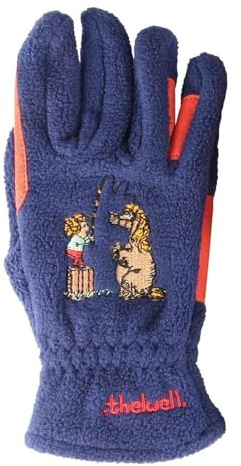 HY EQUESTRIAN Thelwell Collection Practice Makes Perfect - Guanti da equitazione per bambini, in pile, colore: blu navy/rosso (bambino M)