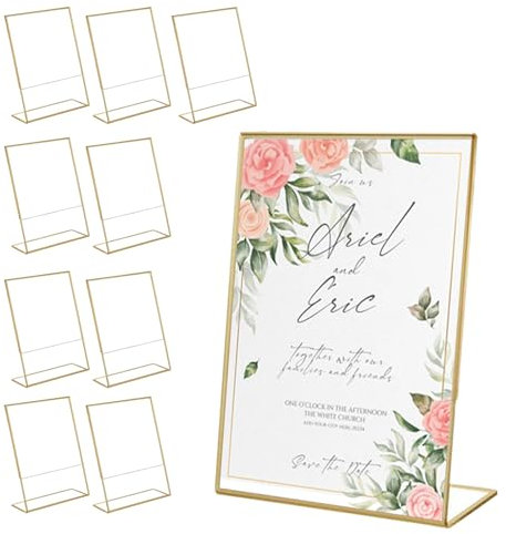 YunBey 10 Stück Tischaufsteller A5 Gold Menükartenhalter L-Ständer A5 Preisschilder Aufsteller Acryl Thekenaufsteller A5 für Hochzeitsparty Restaurant Café Shop Büro