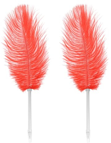 PATIKIL Feder Kugelschreiber, 2 Stück 0.5mm Vintage Kalligraphie Stifte mit Feder zum Schreiben Büro, Straußenfeder Stift für Hochzeit Unterschrift, Rot