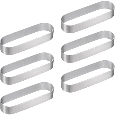 sourcing map Lot de 6 anneaux à gâteau ovales en acier inoxydable de 13 x 4,5 cm - Antiadhésifs - Pour moulage de gâteaux, desserts, mousses, pâtisseries - Ton argenté