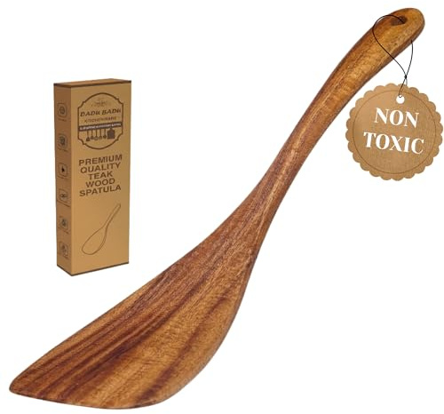 DADU BADU Premium Teak Wood Spatula – 12.7 Handmade Wooden Turner for Nonstick Cookware – Heat Resistant & Non Toxic Flat Frying Spatula for Eggs, Fish & Pancakes – Eco Friendly Kitchen Gift