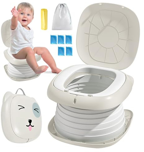 Siège de toilette pliable pour enfants, pot de voyage pour voiture, extérieur et intérieur, pratique pour le camping et les déplacements, compact et portable, rose (gris de qualité supérieure)