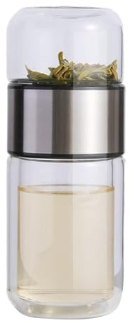 Tee Ei Flasche, Tee und Wasser Trenn Teeflasche, Doppelwandiges Tee-Ei aus Glas, 3-in-1-Smart-Teezubereiter für Losen Tee, Teesieb für Lose Blätter, Tee-Flutbecher, für Zuhause(420ml)