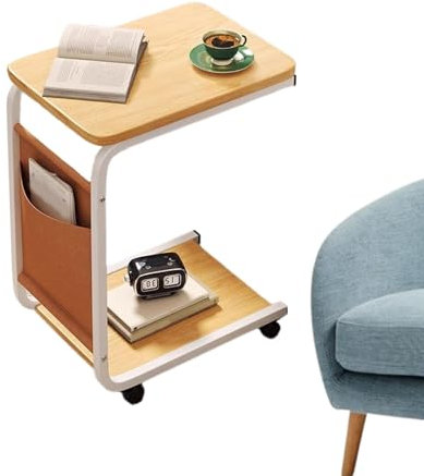 Tavolo laterale di divano a forma di C - tavolo portatile, robusto telaio in metallo | Elegante comodino in finto marmo, tavolo da spuntino moderno top in legno, per il divano a letto casa da lavoro i