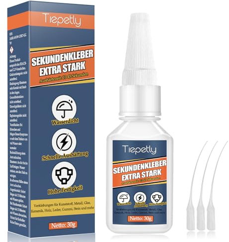 Pegamento instantáneo extra fuerte, resistente al agua, con tapa antiobstrucción, pegamento multiusos, para plástico, metal, vidrio, madera, cerámica y bricolaje (30 g)