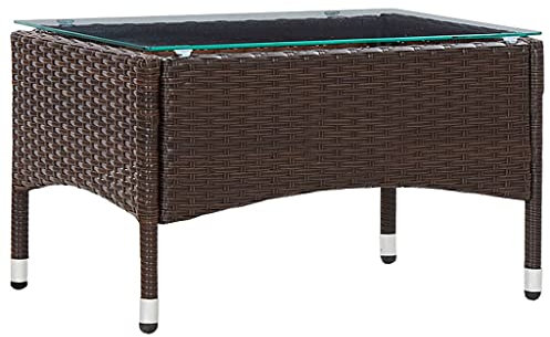 LVHUIDEH Gartentisch mit Tischplatte aus Glas, Outdoor Esstisch, Kaffeetisch, Teetisch, wetterfest Terrassenmöbel für BBQ Catering Party Hinterhof, 60 x 40 x 36 cm, Poly Rattan