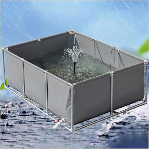 Pounjsd Fish Pond 1m, Piscina Rectangular, Temporary Fish Pond, Above Ground Pond, Fish Tank With Stand, Swimming Pool Black Fish, Koi Pond Pool, Pvc Ponds With Drain Valve, Preformed Pond, Grey