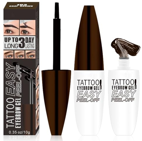 Gel Teinté pour Sourcils Peel Off, Gel pour Sourcils Imperméable, Longue Durée Tattoo Eyebrowgel, Teinture Eyebrow Marron, Résistant au Trans-fert, Jusqu'à 3 Jours (#3 Marron Gris)
