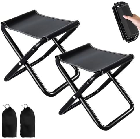 Sgabello Pieghevole Portatile, 2 Pezzi Sedia Pieghevole per Esterni, Mini Sedie Pieghevoli, Fino a 100 kg, 30 CM Sedia Pieghevole Portatile per Campeggio, Pesca, Barbecue, Interni, Viaggi, Feste, Nero