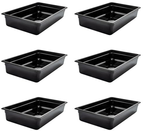AcMax 6 Stück GN 1/1 Gastronormbehälter GN-Behälter 16 Liter Tiefe 100mm Kunststoff schwarz