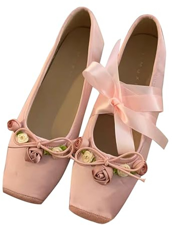 Ballerinas Women's Mary Jane Low Shoes Ballet Lace Shoes Ballet Slippers Dance Shoes Elegant Ballerina Flat Shoes Training Evening Shoes Dress Shoes Women's Shoes Slippers Shoes, PK2, 5 UK