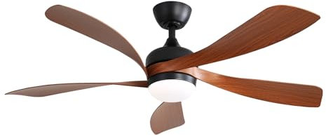 ComfortXL Ventilateur de Plafond Moderne 132 cm avec 5 Pales en ABS Réversibles et Télécommande, Moteur DC Silencieux, Lumière LED Dimmer 3 Couleurs, Noir