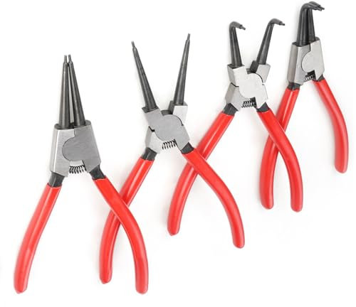 Juego de 4 alicates para anillos de seguridad, 180 mm, con bolsa, para fusibles interiores y exteriores, rectas, curvadas, alicates de anillo