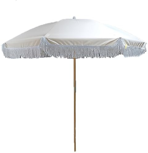 Ombrellone da Spiaggia giardino piscina grande D 240 palo in legno con trivella per la sabbia celeste beige resistente antivento (BEJGE)