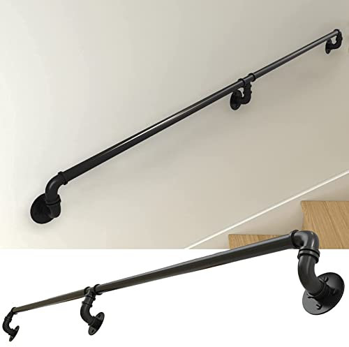 Completo 2,4 m Industrial il Kit Antiscivolo Nero Metallo Ringhiera Scala per Esterni / Interni Sicurezza Moderna Barra di Supporto in Ferro Battuto per Scale