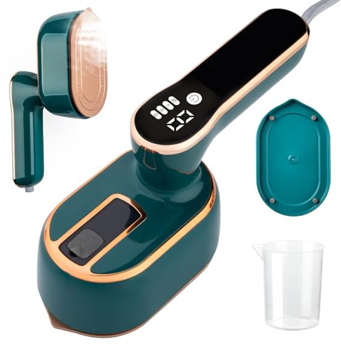 ZStarlite Upgraded - Travel Steamer for Clothes - LED Display & 3+1 Level Steam, Portable Handheld Steamer, Foldable Travel Iron Mini Steam Iron with Ironing Gloves for Travel Home College Dorm(Green)