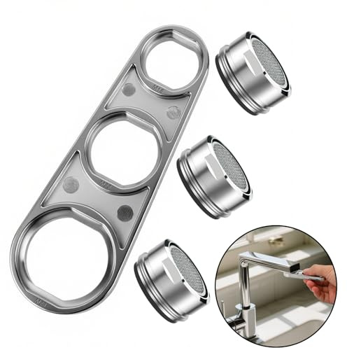 VLYX 6 in 1 Faucet Aerator Removal Tool - Universal Metal Wrench Key with 3PCS M24 Aerators for Replacing Faucet Mount Filters in Home Kitchen & Bathroom