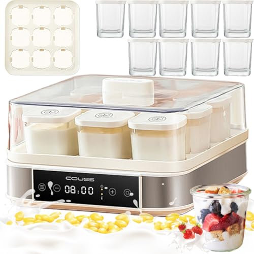 Automatic Yogurt Maker with Glass Jars, Adjustable Temperature & Time Control for Homemade Yoghurt, Greek Yoghurt, Bread, Natto, Rice Wine