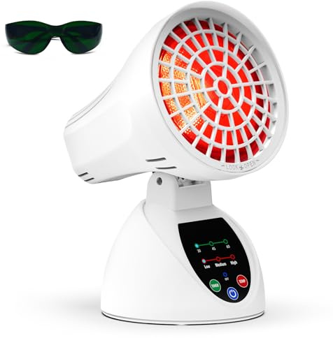 Relhafethy Rotlichtlampe, 150W Hochleistungs Infrarotlampe, Infrarotlicht mit Kippschutz und 30/45/60 Minuten Timer, Einstellbarer Winkel, 3 Temperaturstufen, Rote Lampen für den Heimgebrauch