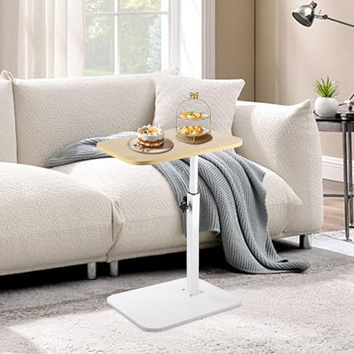 YOUNTHYE C Shaped Side Table, 360° Swivel Bedside Table Height-Adjustable End Table for Small Spaces, for Living Room Bedroom, Balcony, Bathtub, Sofa, Bed
