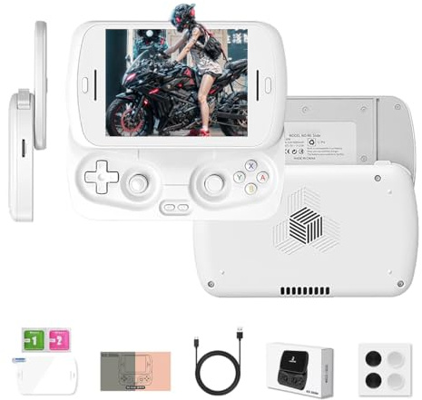 RG Slide Retro Console di gioco portatile 128G, display LTPS da 4,7 pollici, schermo 1280 x 960, joystick capacitivo Android 13, supporto sistema AI, console di gioco retrò (bianco)