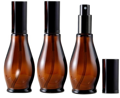 ASTRQLE 3 unidades Botellas de spray de vidrio ámbar de 100 ml, recipientes de pulverización de niebla fina recargables con atomizador negro y tapa para aceites esenciales, perfumes, aromaterapia
