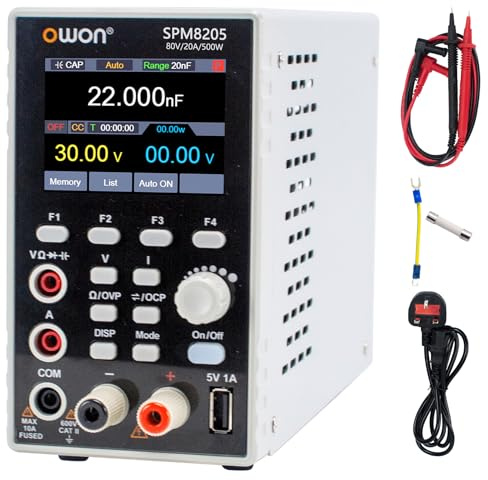 OWON SPM8205 (0-80V,0-20A) Fuente alimentación DC programable con multímetro 4½ dígitos,salida 500W, alta resolución de 10mV/1mA, compatible USB/RS232/LAN y SCPI, para uso industrial y de laboratorio