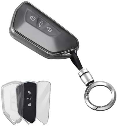 OFFCURVE Schlüsselhülle Transparent für VW Golf 8 GTI GTE VIII ID.3 ID.4, Seat Leon MK4 Tarraco Ateca, Skoda Octavia 4 IV, Cupra Formentor Born-TPU Autoschlüssel Cover Hülle mit Schlüsselanhänger