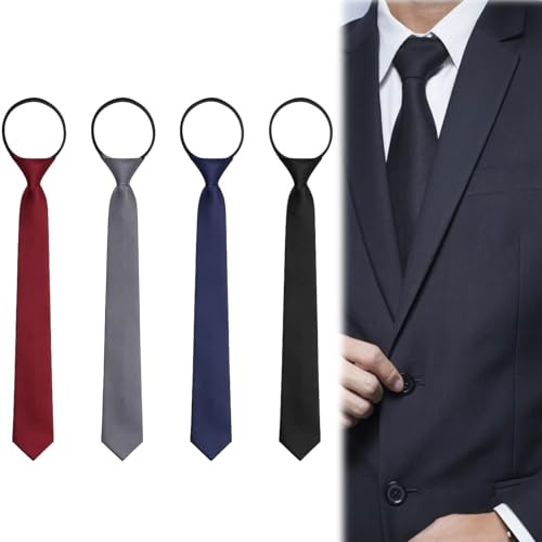 JazRvr 4 Herren Krawatten Set, Elegante Krawatten,Krawatte mit Gummizug Reißverschluss,für Büro oder Festliche, Party（Weinrot+Hellgrau+Schwarz+Dunkelblau）