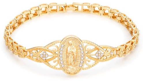 VNOX Christian Gift Virgin Mary Bracelets- 14K Gold Plated Bracelet, Christian Bracelets for Women, Catholic Gifts for Girls, Religious Baptism Gifts for Her 6.7