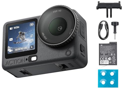 DJI Osmo Action 6 Essential Combo, Action-Cam 4K mit 1/1,1″-Quadratsensor, Variable Blende von f/2,0-f/4,0, kältebeständig, 4 Std. Akku