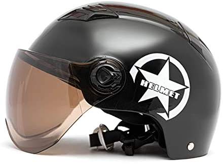 RASTKY Motorcykelhjälm Halvöppet Ansikte Justerbar Storlek Skydd Kugghjulshuvudhjälmar Unisex Vit för Klättring Bergsklättring Baseball Cycle (BLACK)