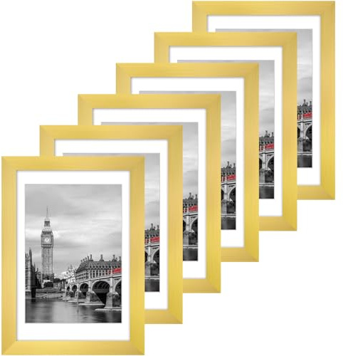 Fixwal 4x6 Picture Frame Set of 6 with Shatter Resistant Plastic Glass, Thin Border and Light Weight Photo Frames for Wall or Tabletop Display, Gold