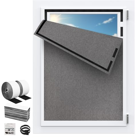 Estores Opacos sin Taladrar 100x150CM, Blackout 100% Oscurecer Ventanas Cortinas con Velcro, para Ventanas Cortable Estor Opaco sin Agujeros Portátiles para Protección Solar Interior, Viajes-Gris