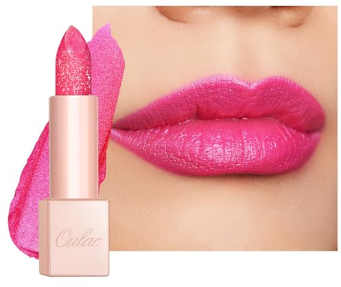 OULAC Diamond Lustre läppstift rosa, högpigmenterad läppstift med fin konsistens och långvarig fuktgivande formel, slående läppmakeup, vegan, D09 gnistrande krossa
