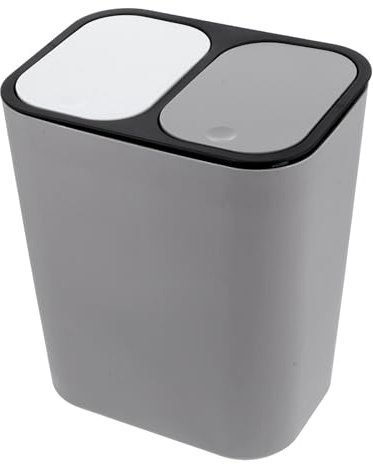 MUSISALY Cubo de Basura de Cocina Doble Compartimento 15l, Cubo de Basura Tapa para Residuos Secos y Húmedos, Contenedor de Cocina para Reciclaje y Compost, Color Gris Claro