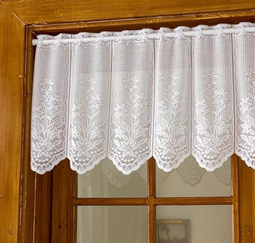 Tolldek Fönstergardin, voile, bistrogardin, blommor, kort gardin, enfärgad jacquardgardin, butiker, spets, ljusgenomsläpplig köksgardin, H x B 60 x 74 cm, vit, 1-pack