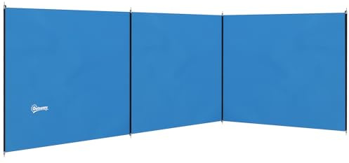Outsunny Vindskydd, camping, insynsskydd med 4 stålstänger, bärväska, vindfång, strandvindskydd, strandskydd för camping, trädgård, strand, terrass, 540 x 150 cm, blå