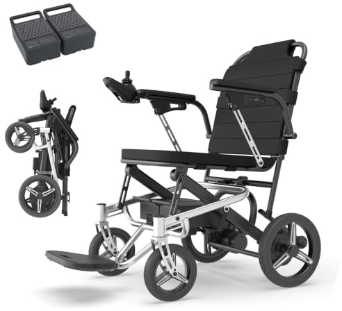 (Nur 13 kg) Ultraleichter Elektrisch Faltbarer Rollstuhl für Erwachsene,Robuster Rahmen aus Hochfester Magnesiumlegierung,120 kg Tragfähigkeit,Geeignet für Seniorenreisen und den Täglichen Gebrauch