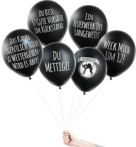 Pechkeks Anti-Party-Ballons, Schwarze Luftballons mit schrägen Sprüchen, Silvester Edition-Set, schwarz